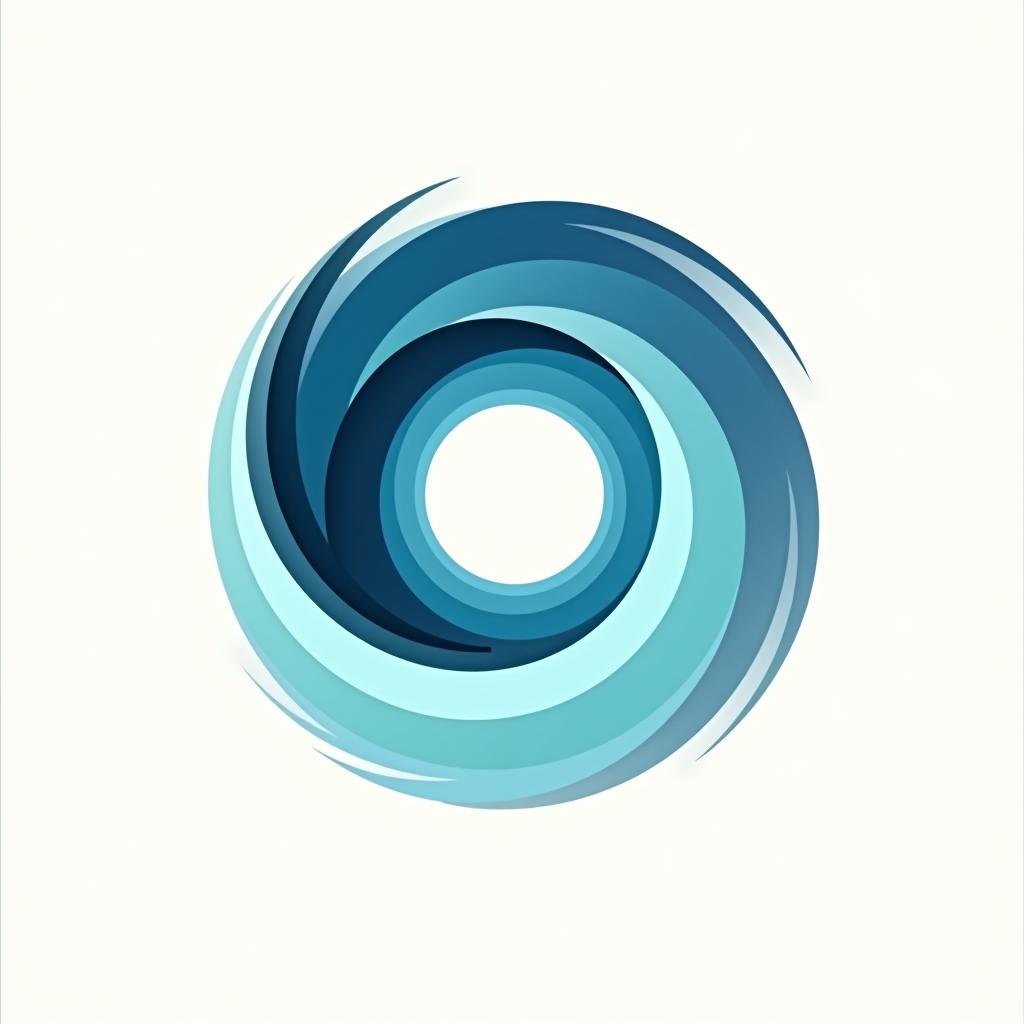  design a logo, a company logo with a circular vortex logo, clean beautiful design, simple, beautiful aesthetic, duotone blue and teal on white background, sharp, clean lines, hurricane, with the text 'vortex media'.