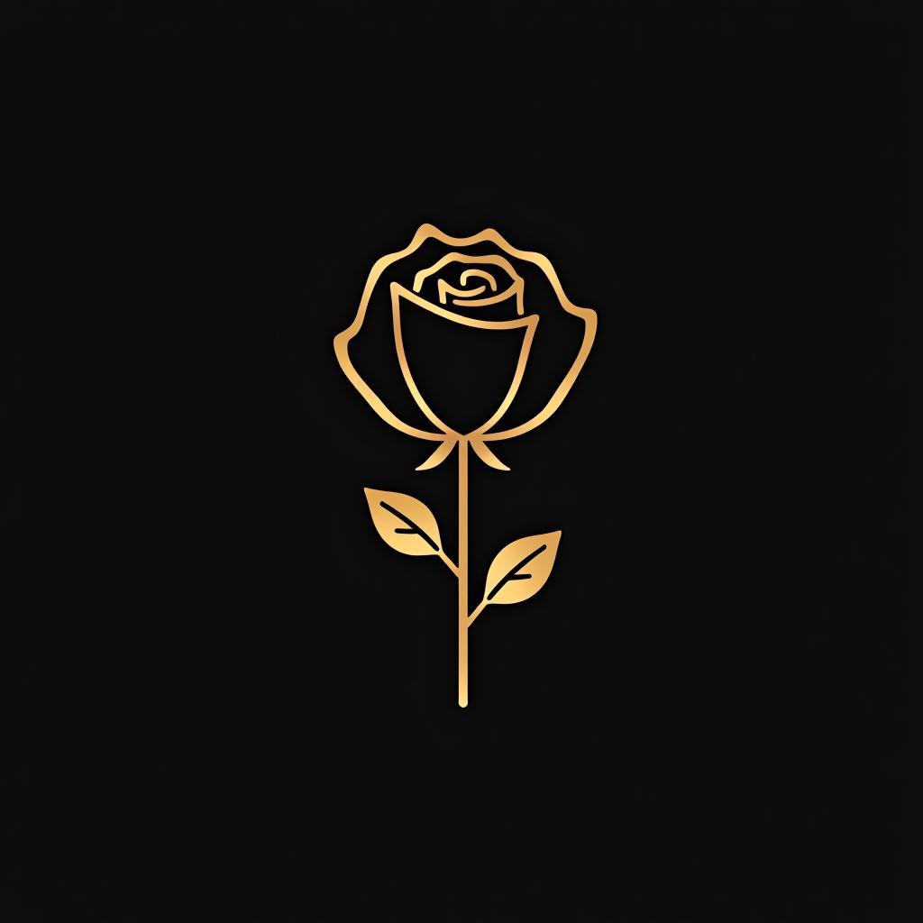  design a logo, minimal line logo of a rose, vector, gold lines and black background