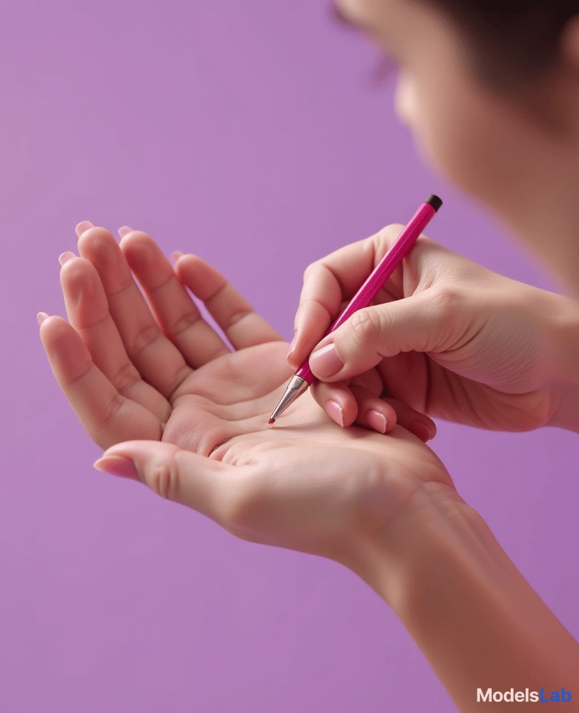  hdr photo of a woman applies a small amount of perfume on her wrist, hands, small pencil, applique, close up, on a lilac background . high dynamic range, vivid, rich details, clear shadows and highlights, realistic, intense, enhanced contrast, highly detailed