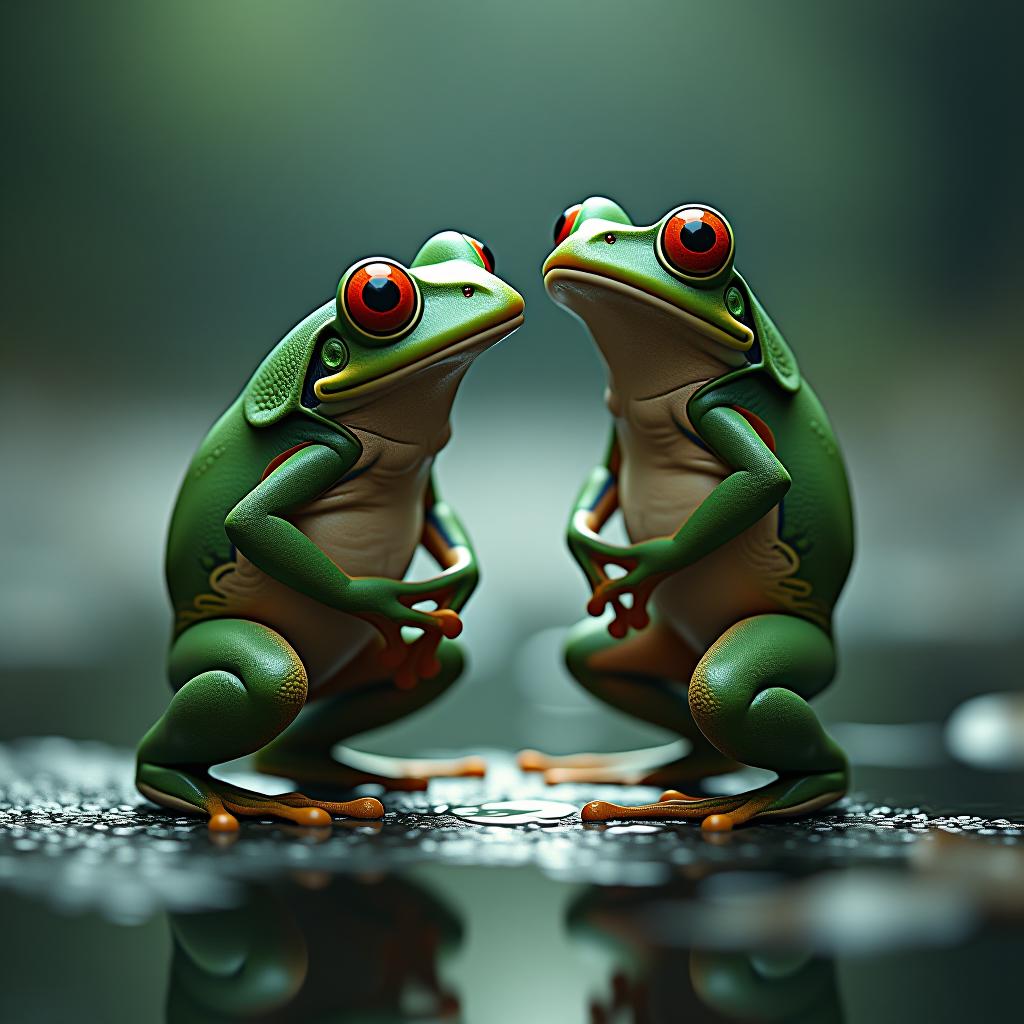   with big and big frogs hyperrealistic, full body, detailed clothing, highly detailed, cinematic lighting, stunningly beautiful, intricate, sharp focus, f/1. 8, 85mm, (centered image composition), (professionally color graded), ((bright soft diffused light)), volumetric fog, trending on instagram, trending on tumblr, HDR 4K, 8K