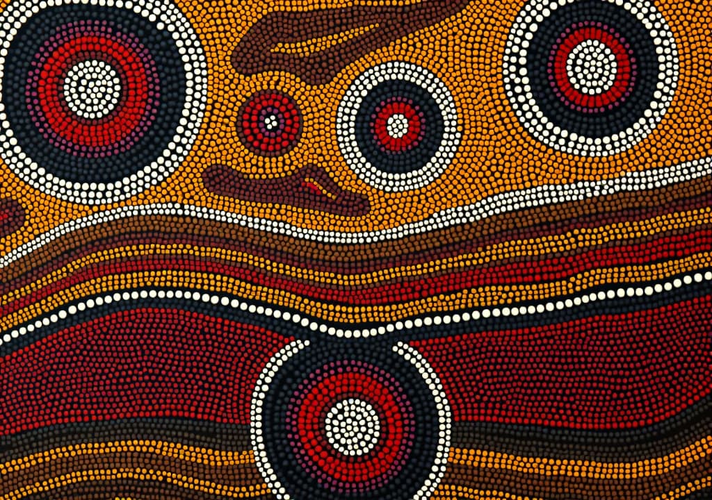  abstract theme of australian indigenous aboriginal art. represent style and dot painting techniques. cultural, traditional art concept.ai abstract image.