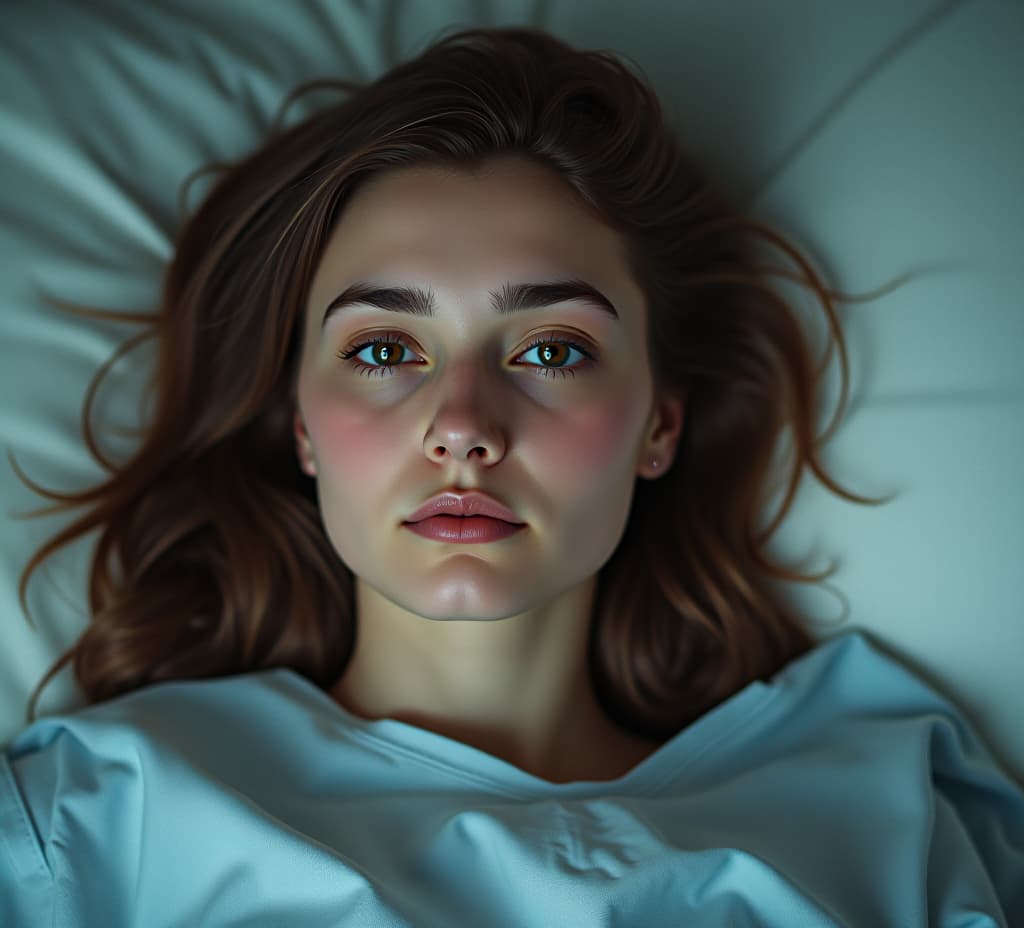  portrait of sad young woman lying in hospital