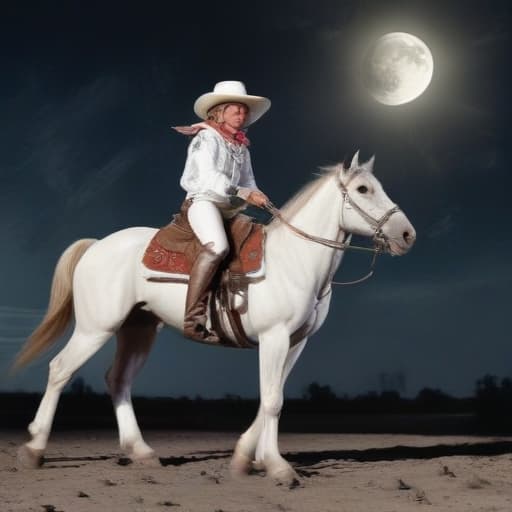 A cowgirl riding Apollo 13 around the moon