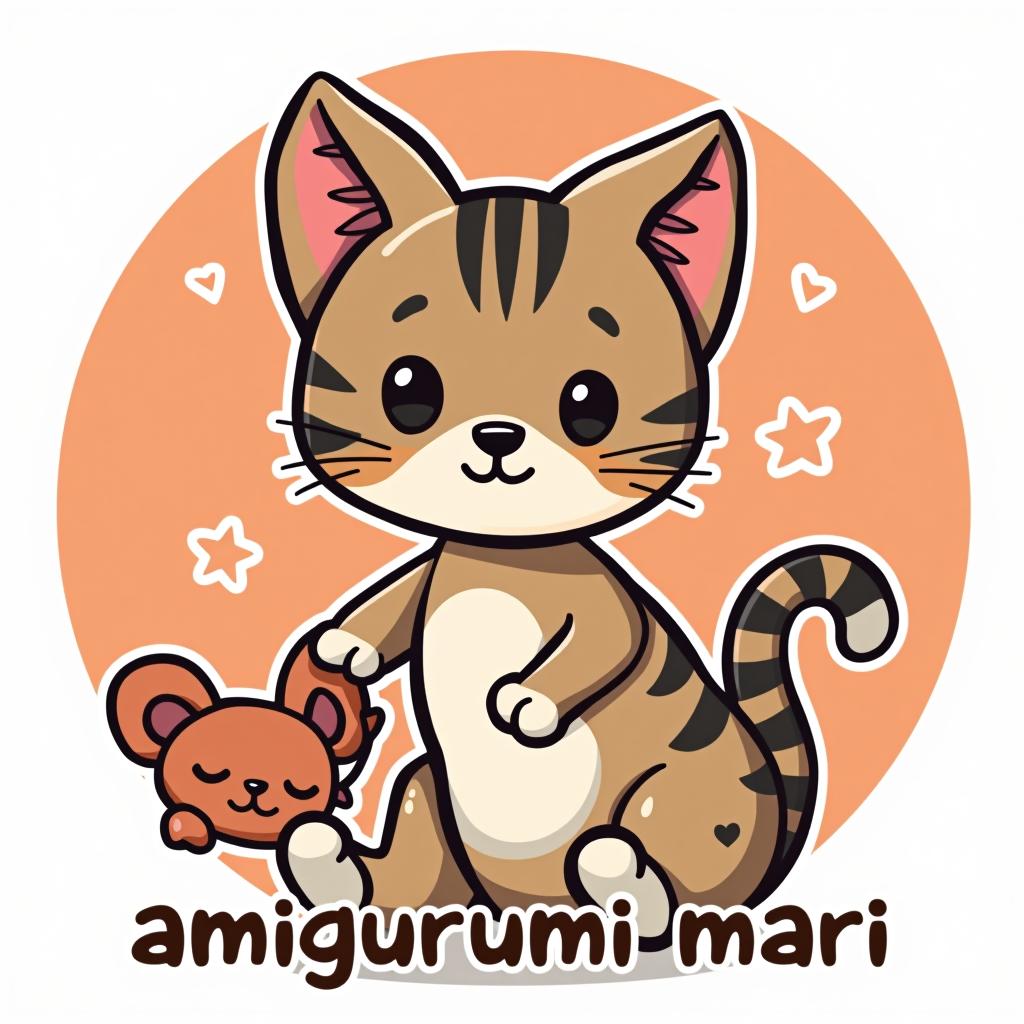  design a logo, gato jugando un hilo , with the text 'amigurumi mari'.