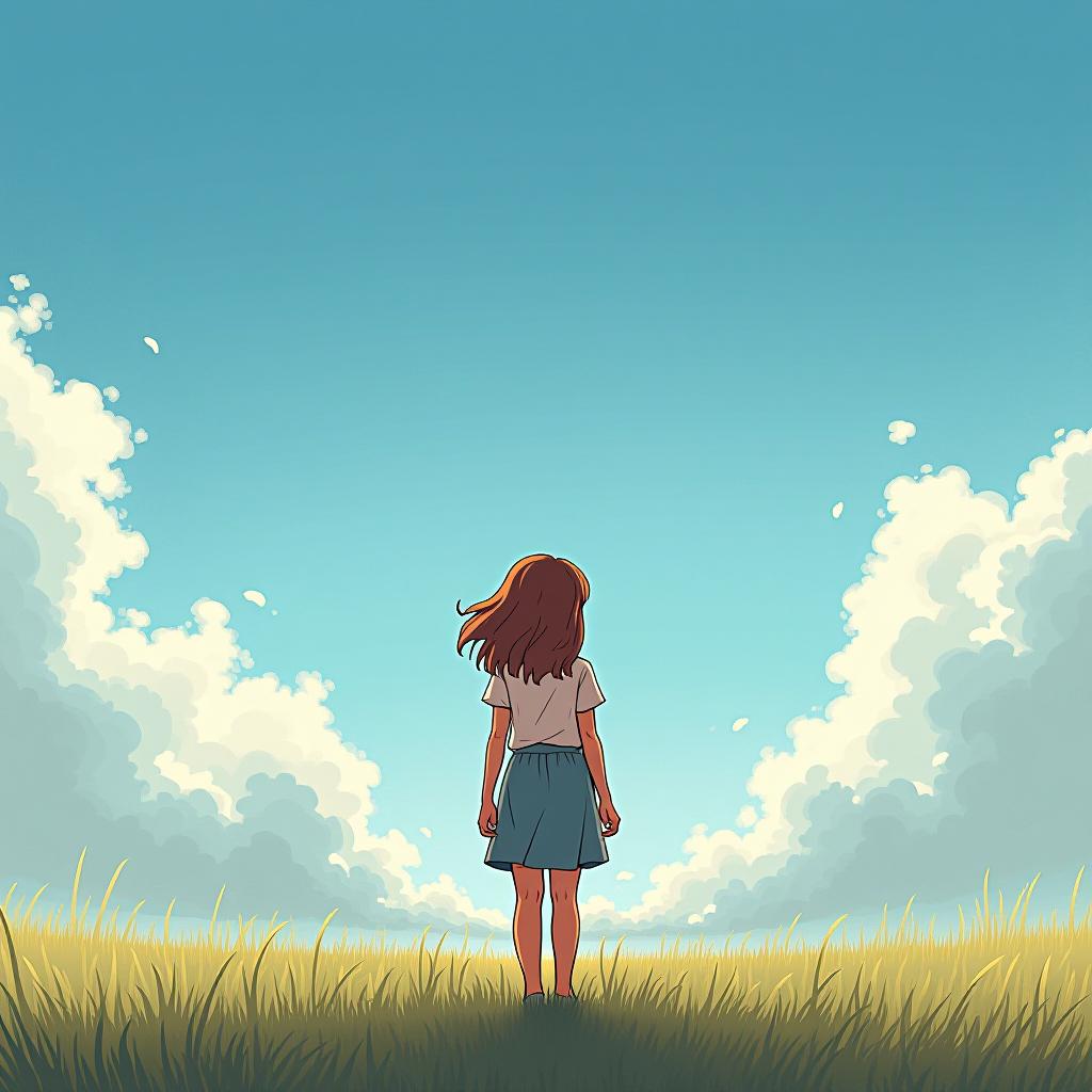  a girl is standing in the distance.