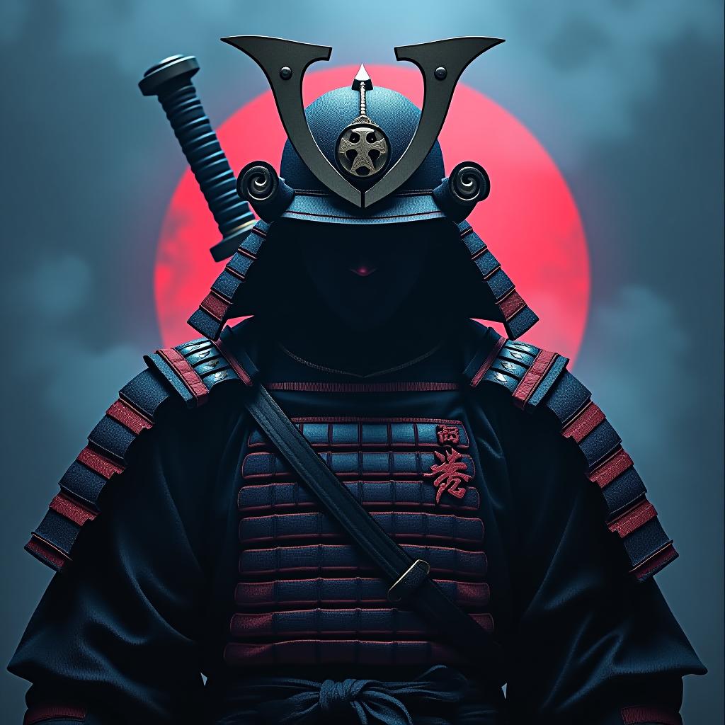  design a logo, emblem logo, with the written text ‘blade’, samurai theme, red and blue. hyperrealistic, full body, detailed clothing, highly detailed, cinematic lighting, stunningly beautiful, intricate, sharp focus, f/1. 8, 85mm, (centered image composition), (professionally color graded), ((bright soft diffused light)), volumetric fog, trending on instagram, trending on tumblr, HDR 4K, 8K