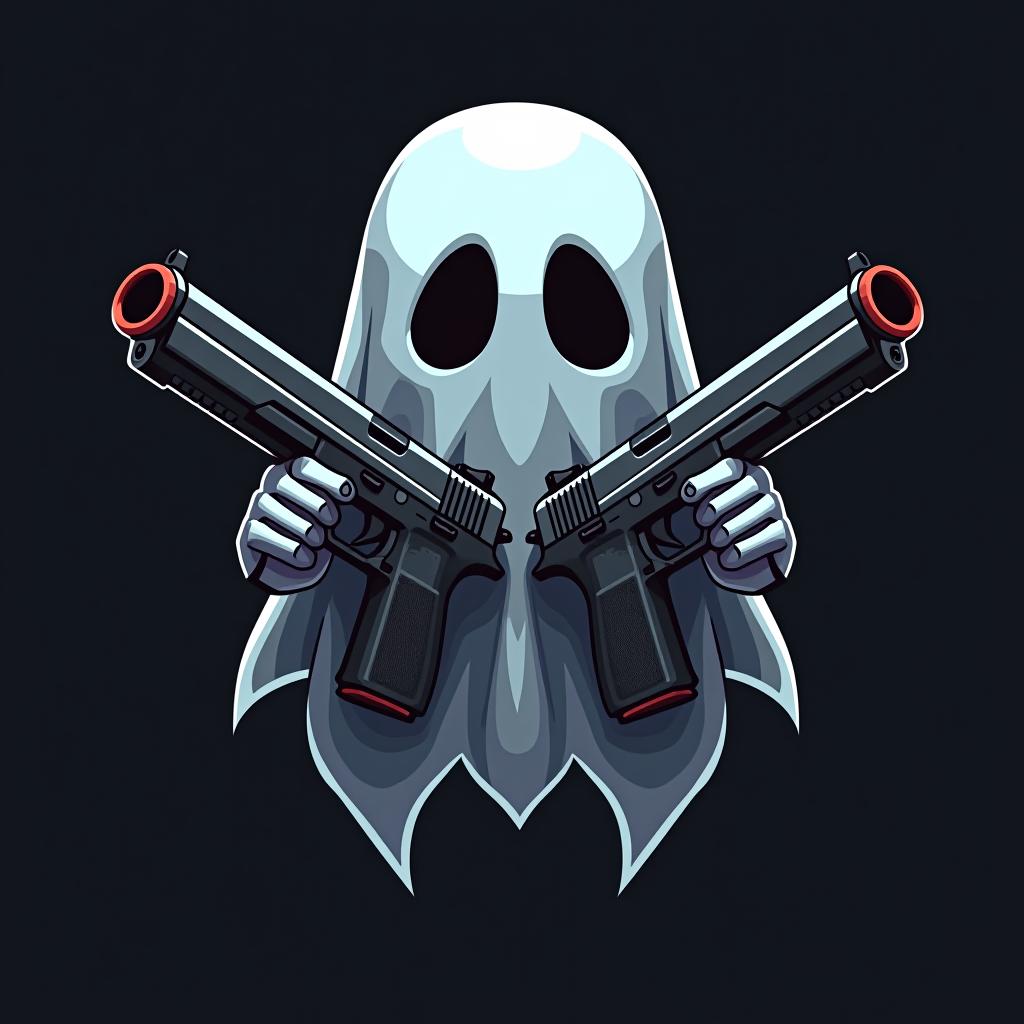  ghost, text 'gunghost', two guns, (logo:1.15), hq, hightly detailed, 4k