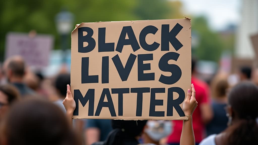  a person holding a black lives matter banner at a protest