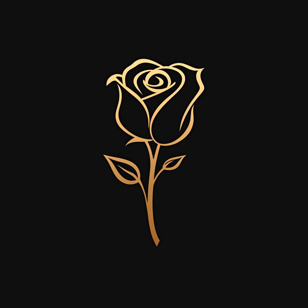  design a logo, minimal line logo of a rose, vector, gold lines and black background