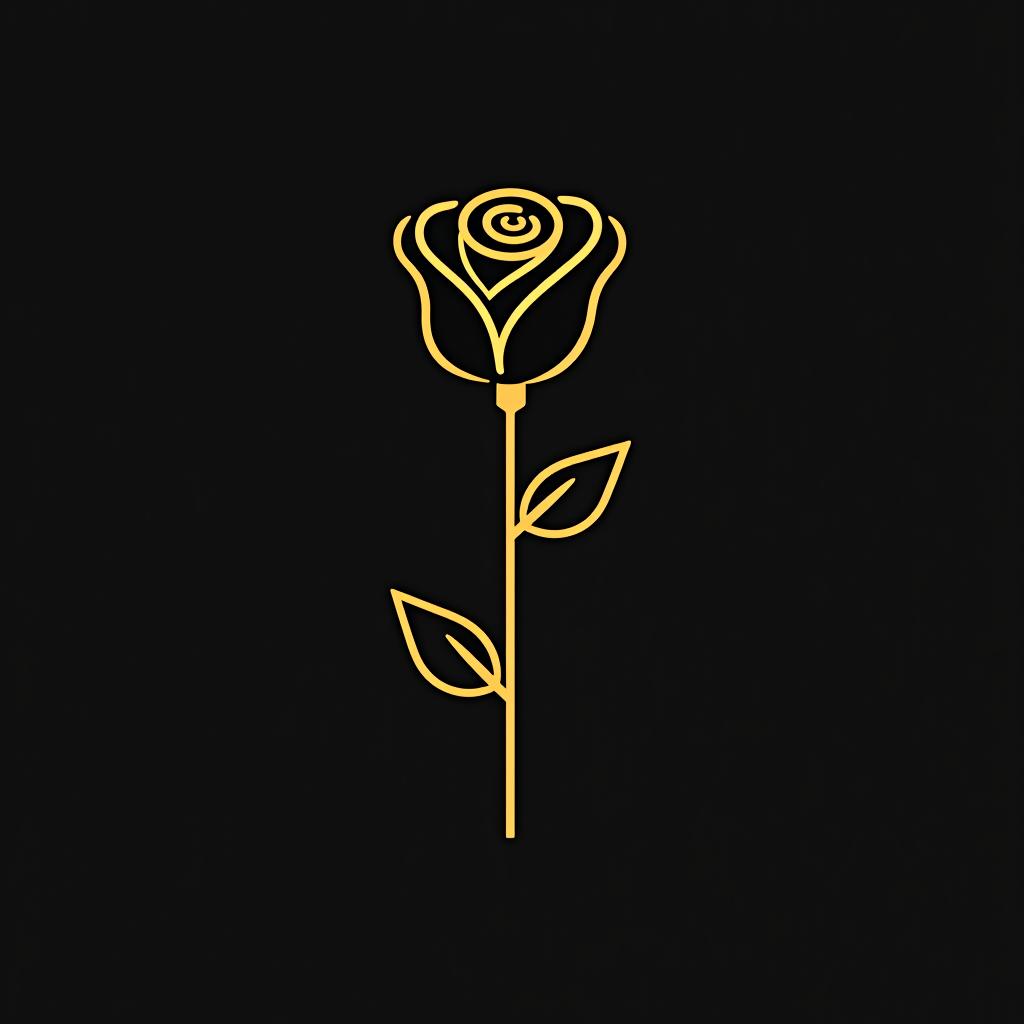  design a logo, minimal line logo of a rose, vector, gold lines and black background