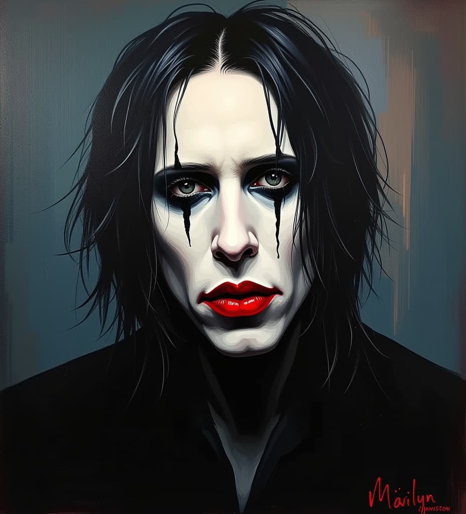  an acrylic painting of marilyn manson in 1996, painterly, thick brushstrokes, dark esthetic, masterpiece