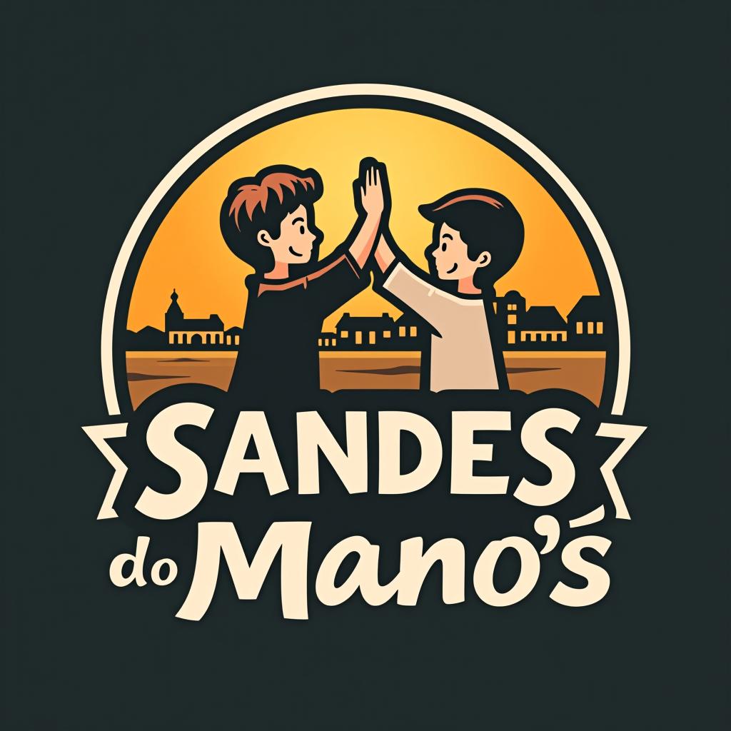  design a logo, the name is « sandes dos mano’s », this meaning sandwich of brother , and i have thinked in two brothers get a high five, with on sandwich , background a town like porto