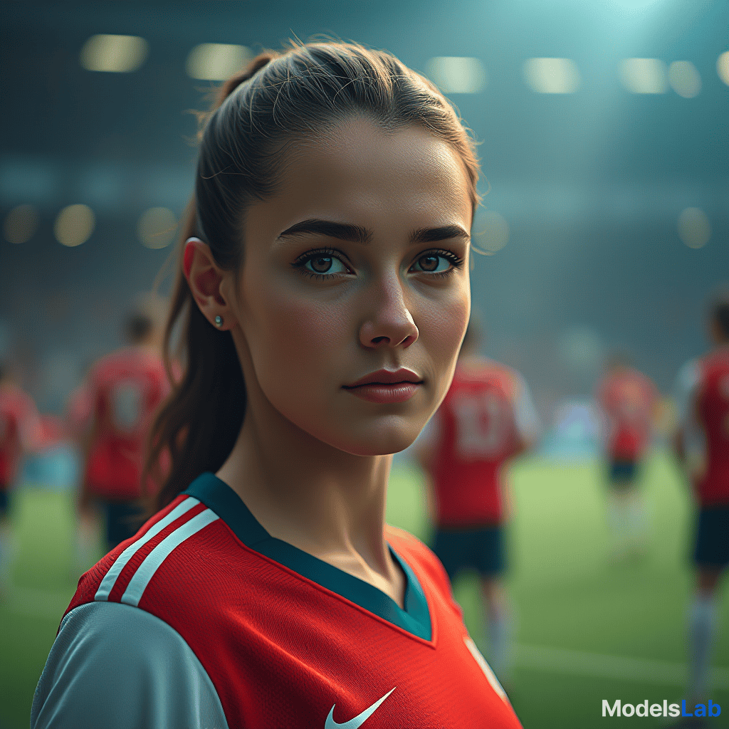  create a picture of a <sports game>, in the center is a beautiful, young, athletic <woman> of <european> descent. in the background you can see other <people> of different genders and origins in a <pitch>. hyperrealistic, full body, detailed clothing, highly detailed, cinematic lighting, stunningly beautiful, intricate, sharp focus, f/1. 8, 85mm, (centered image composition), (professionally color graded), ((bright soft diffused light)), volumetric fog, trending on instagram, trending on tumblr, HDR 4K, 8K