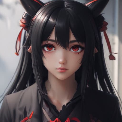 Anime girl with black hair and red eyes