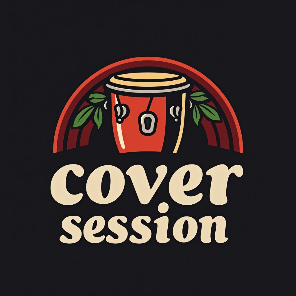  design a logo, el logo es para un canal de youtube que se llama “cover session” es un canal de percusión latina . me gustaría un logo alegre donde esté una conga y un timbal y el nombre del canal