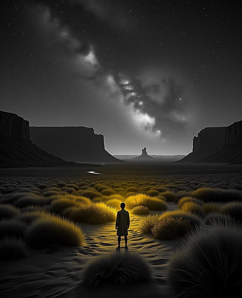  bioluminescent poster with text:"rip midjourney", landscape of a accomplished elevating mesa verde national park, inside a biopunk new zealand, stars in the sky, american expressionism, bw, in the style of composition with red robotic and yellow, monochromatic, midjourneyv6.1 hyperrealistic, full body, detailed clothing, highly detailed, cinematic lighting, stunningly beautiful, intricate, sharp focus, f/1. 8, 85mm, (centered image composition), (professionally color graded), ((bright soft diffused light)), volumetric fog, trending on instagram, trending on tumblr, HDR 4K, 8K