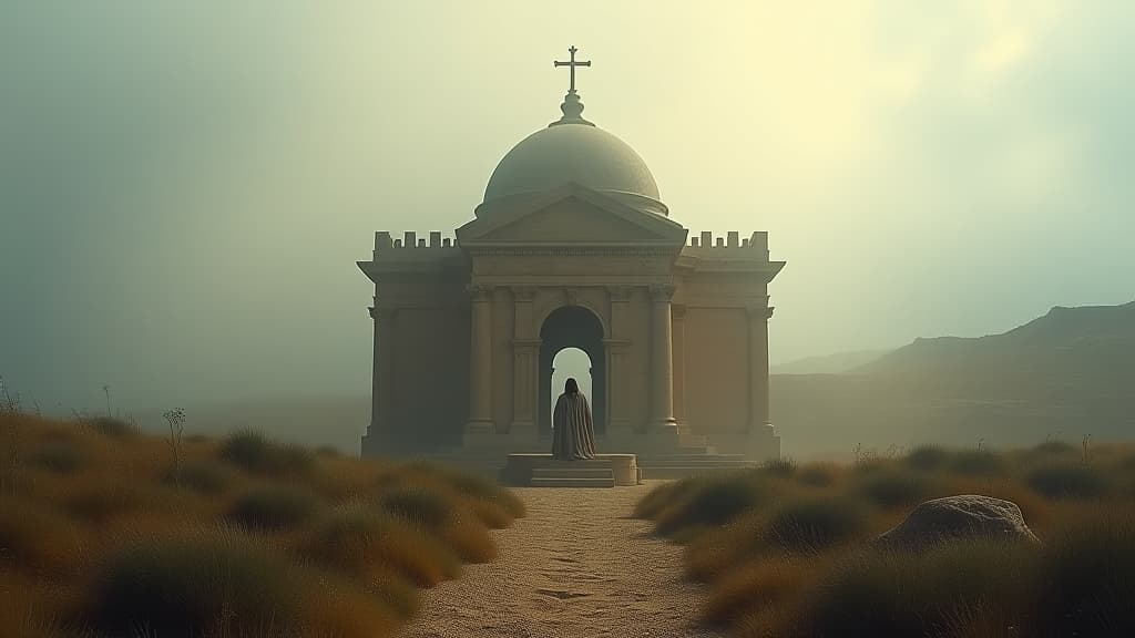  history of biblical times, the altar constructed by gideon named 'the lord is peace,' built in honor of his encounter with god, surrounded by a serene landscape. hyperrealistic, full body, detailed clothing, highly detailed, cinematic lighting, stunningly beautiful, intricate, sharp focus, f/1. 8, 85mm, (centered image composition), (professionally color graded), ((bright soft diffused light)), volumetric fog, trending on instagram, trending on tumblr, HDR 4K, 8K