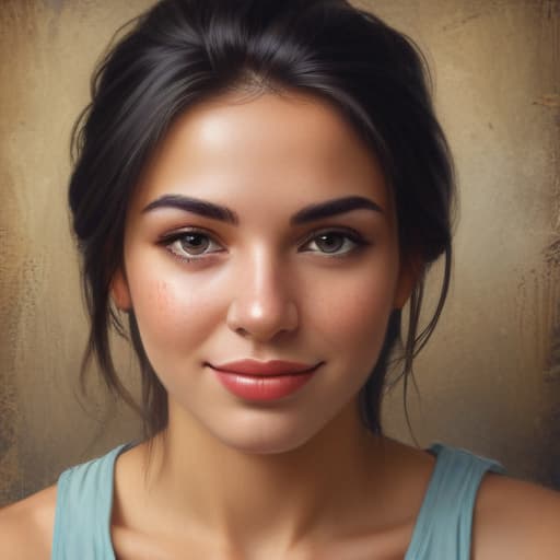 Make a face of a beautiful in Oil painting style with Old Wall background