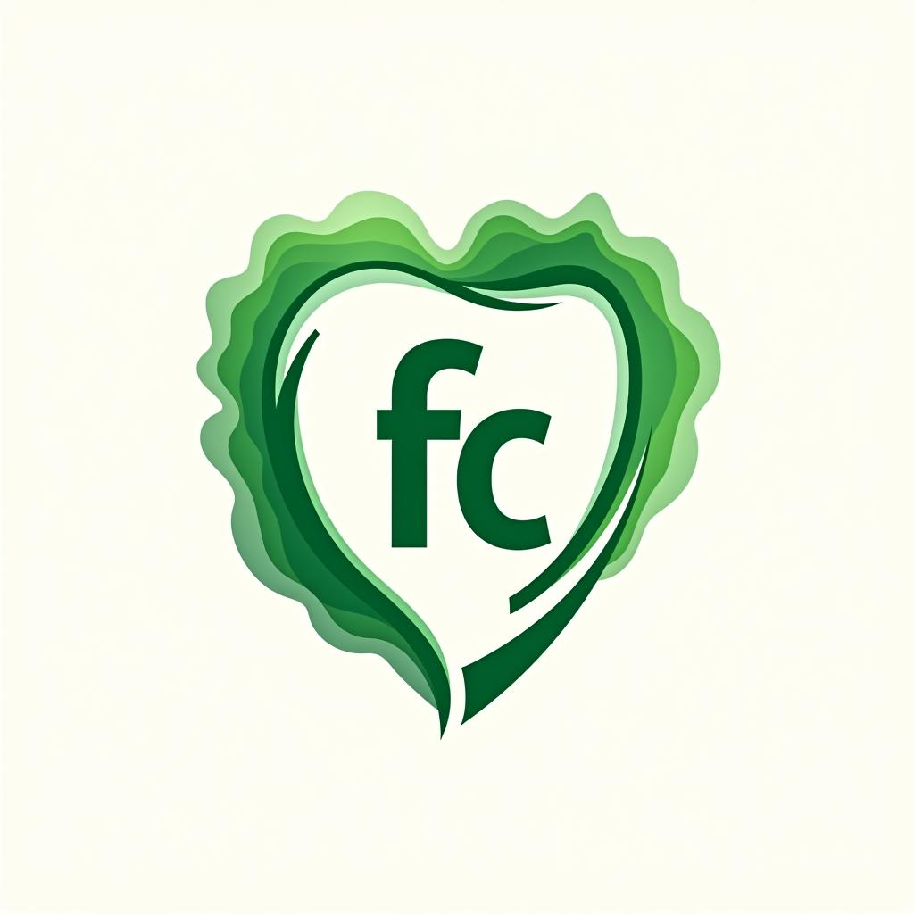  design a logo, logo di colore verde con sfumature di forma di un cerchio con dentro le iniziali fc, with the text 'fc'.