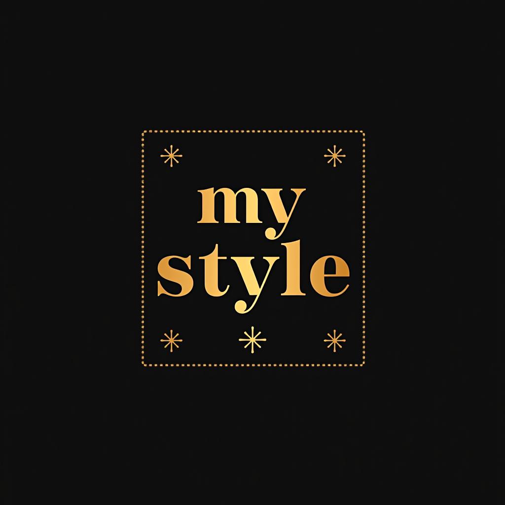  design a logo, black background and golden letters, square form, with desings , with the text 'my style'.