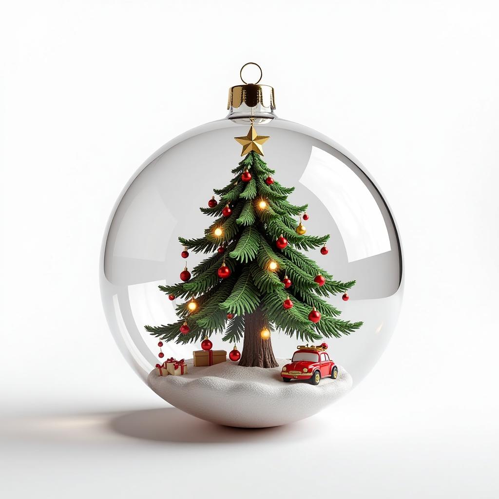  epic realistic, hyperdetailed, (cycles render:1.3), caustics, (glossy:0.58), (artstation:0.82),3d transparent ball christmas toy isolated on white background