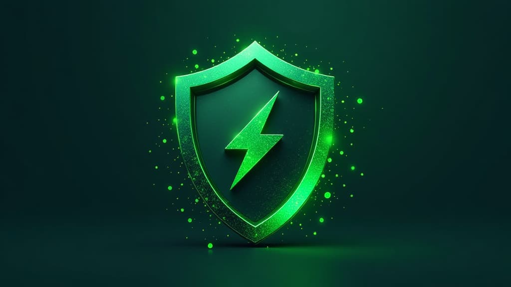  secure and fast domain shop, 3d art, logo, dark tones, green colors, details, particles