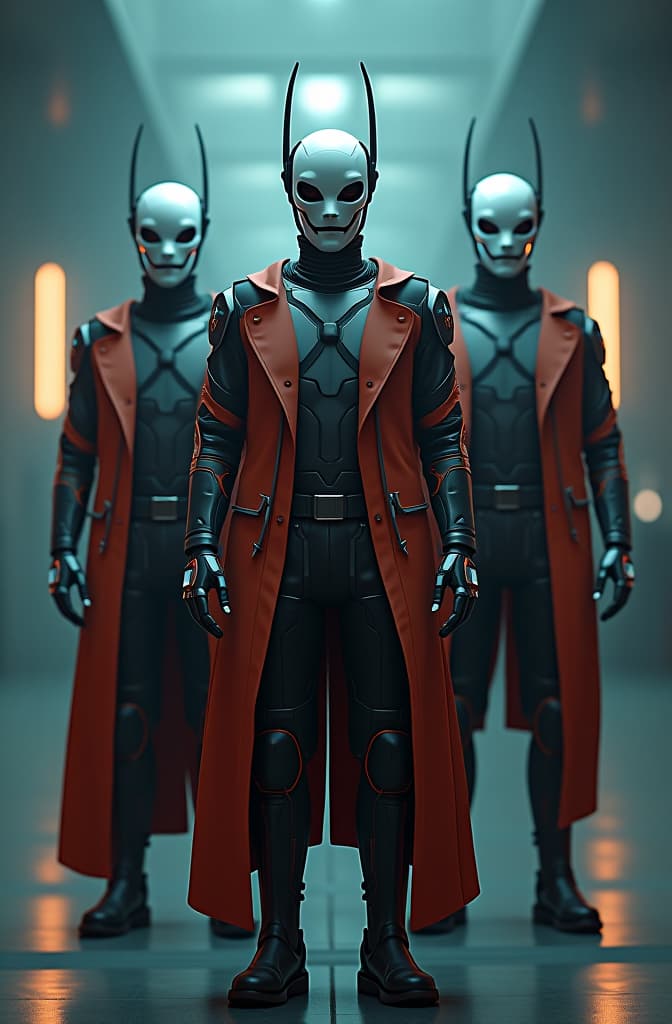  crea una imagen de un grupo de tres profesores que tienen un grupo de robotica que se hacen llamar los robotic balds hyperrealistic, full body, detailed clothing, highly detailed, cinematic lighting, stunningly beautiful, intricate, sharp focus, f/1. 8, 85mm, (centered image composition), (professionally color graded), ((bright soft diffused light)), volumetric fog, trending on instagram, trending on tumblr, HDR 4K, 8K