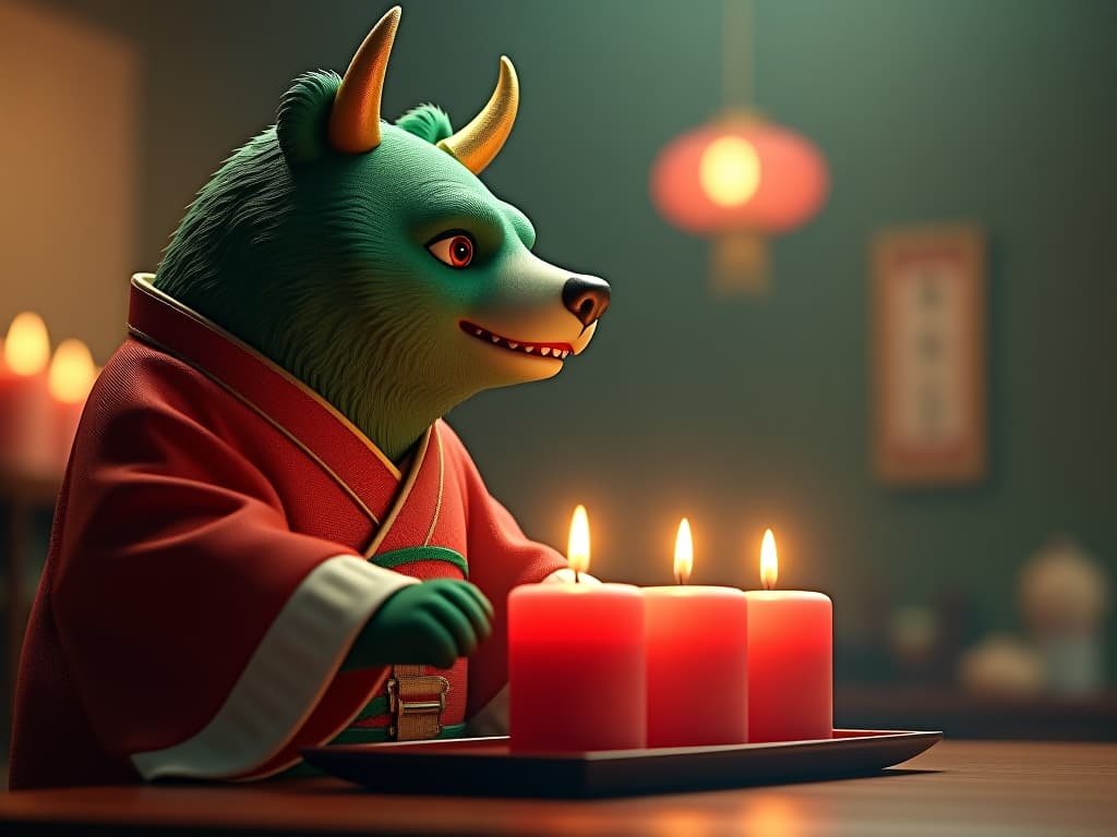  professional 3d model japanese candles, training, green and red bears, bulls . octane render, highly detailed, volumetric, dramatic lighting hyperrealistic, full body, detailed clothing, highly detailed, cinematic lighting, stunningly beautiful, intricate, sharp focus, f/1. 8, 85mm, (centered image composition), (professionally color graded), ((bright soft diffused light)), volumetric fog, trending on instagram, trending on tumblr, HDR 4K, 8K