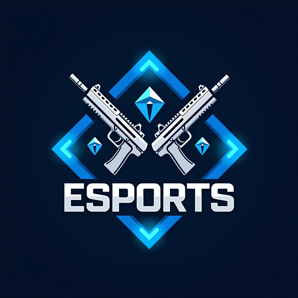  design a logo, esports logo, guns theme, white and blue color, diamond