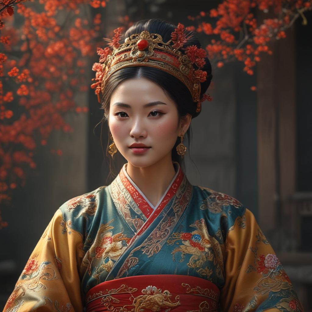 ((masterpiece)),(((best quality))), 8k, high detailed, ultra detailed,A depiction of Mazu,Chinese traditional painting,realistic, artist unknown, vibrant colors, intricate details, soft lighting hyperrealistic, full body, detailed clothing, highly detailed, cinematic lighting, stunningly beautiful, intricate, sharp focus, f/1. 8, 85mm, (centered image composition), (professionally color graded), ((bright soft diffused light)), volumetric fog, trending on instagram, trending on tumblr, HDR 4K, 8K