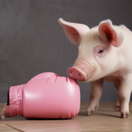 A boxing glove next to a pig