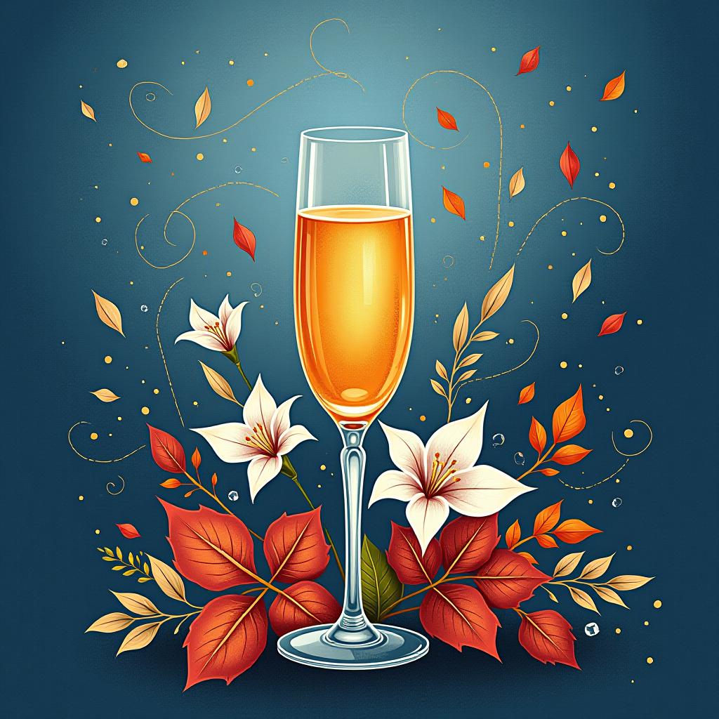  ethereal fantasy concept art of (crystal tall glass):champagne with ice cubes and chocolate. (birthday greeting card) card design: bluish blue background with ((decorated with fine fractal glitter, bright leaves, ink sketch lines on blue background, outlines, falling autumn leaves, silver swirls, autumn leaves, elegant, thin, ((profile of a woman's face, in the style of autumn art fantasy 1,7)) . (in the centre of the card is a bouquet with white gladioluses inscribed (("for you")).((bouquet of burgundy gladioluses surrounded by multicoloured foliage 1,2)) (colour of the bouquet): burgundy red with orange border. (foliage colour) :golden, silvery white, burgundy, green, golden green, (style):fantasy, design art, greeting cards. (style):fan