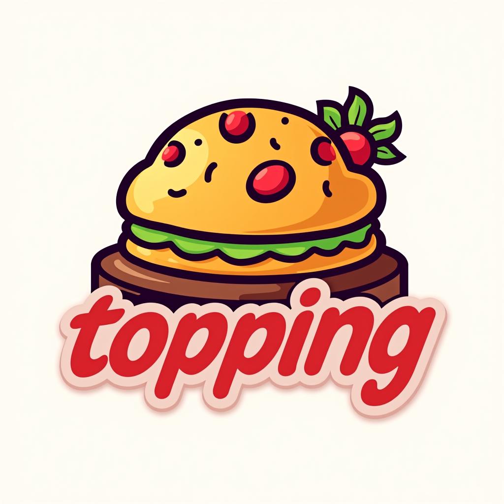  design a logo, cubiertos frutas y golosinas , with the text 'topping '.