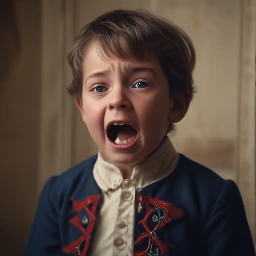 Kid crying 1844 France in Cinematic style