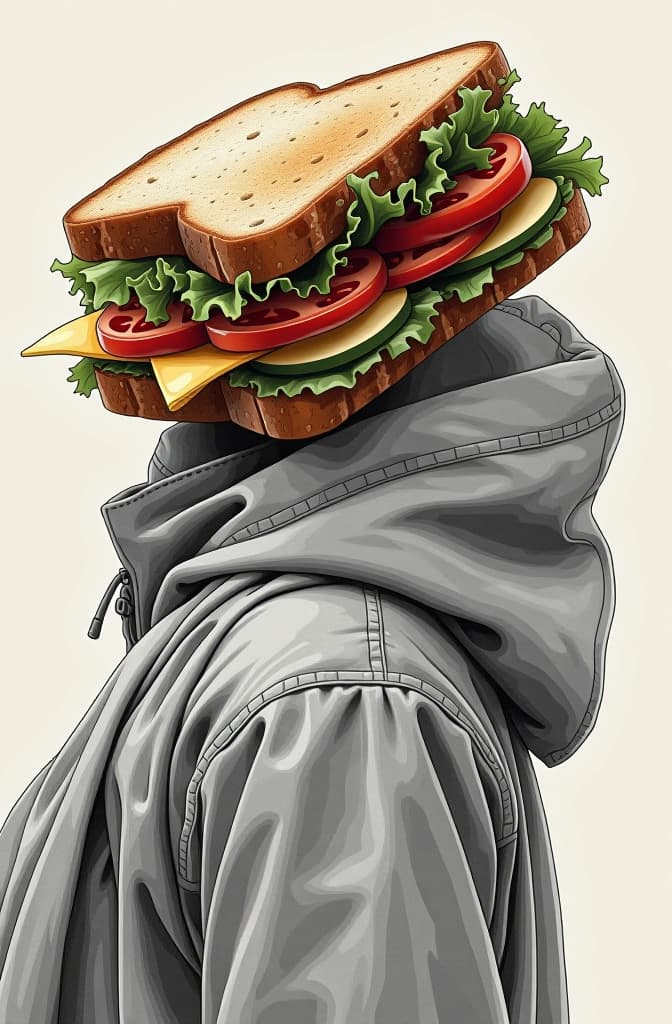  sandwich outline drawing hand drawn sketch vector illustration hyperrealistic, full body, detailed clothing, highly detailed, cinematic lighting, stunningly beautiful, intricate, sharp focus, f/1. 8, 85mm, (centered image composition), (professionally color graded), ((bright soft diffused light)), volumetric fog, trending on instagram, trending on tumblr, HDR 4K, 8K