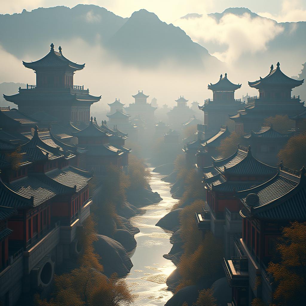  a visual of what a place in northwestern china looked like during the song dynasty. the visual should include a lot of historical and cultural elements. it should also be a city view. hyperrealistic, full body, detailed clothing, highly detailed, cinematic lighting, stunningly beautiful, intricate, sharp focus, f/1. 8, 85mm, (centered image composition), (professionally color graded), ((bright soft diffused light)), volumetric fog, trending on instagram, trending on tumblr, HDR 4K, 8K