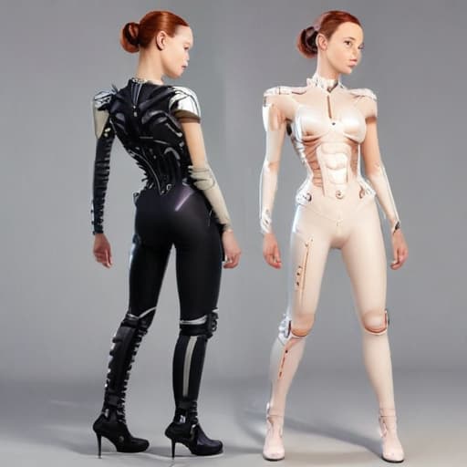 Femme en robe dans un exosquelette et dont l’exosquelette fait partie de la robe mais la robe ne doit pas être une combinaison