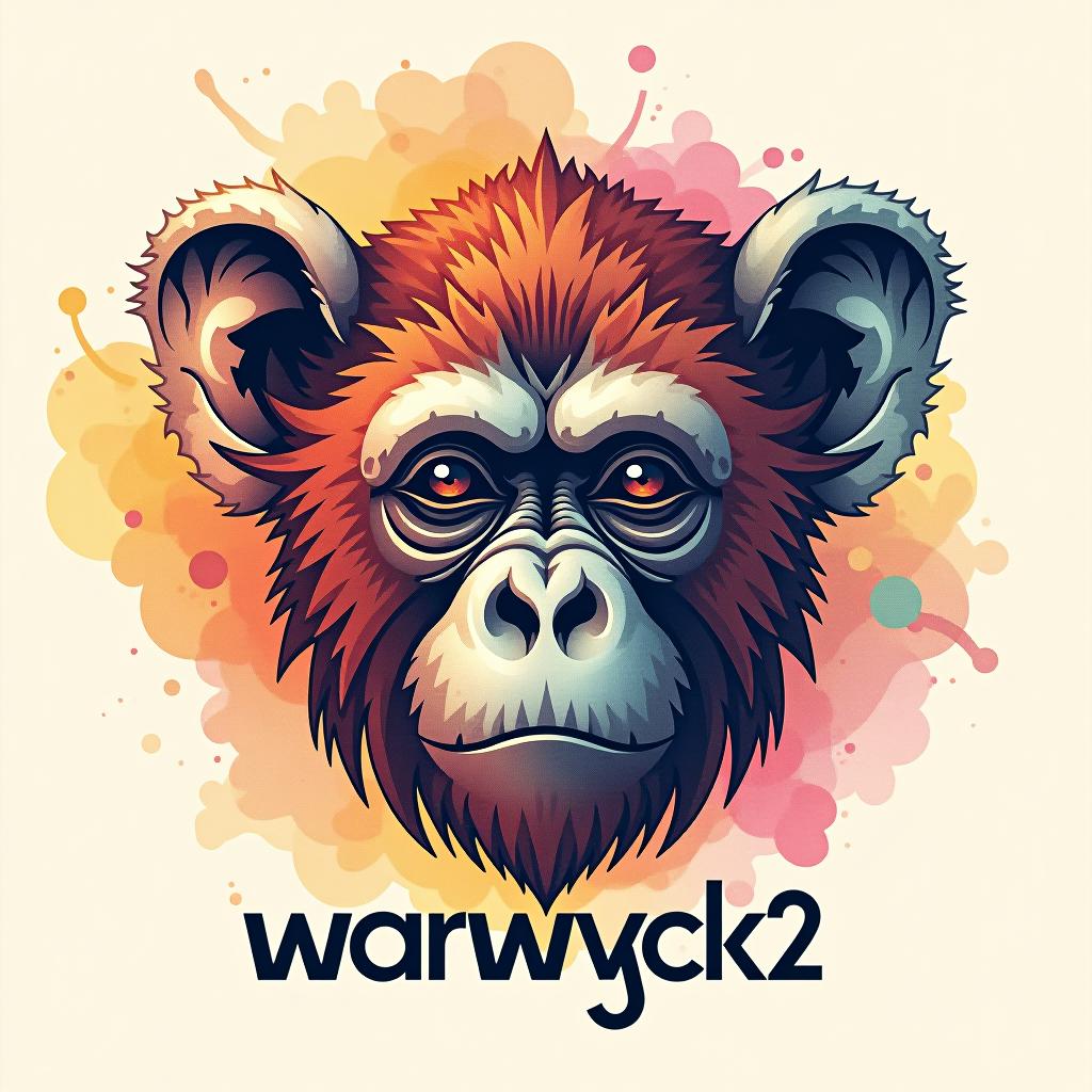  design a logo, in a watercolor style. electronic ape, with the text 'warwyck 32'.