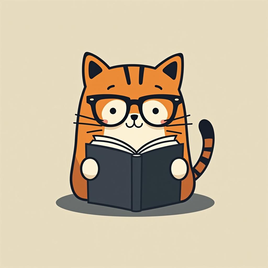  design a logo, a cat reading with some glasses , with the text 'smart cat'.