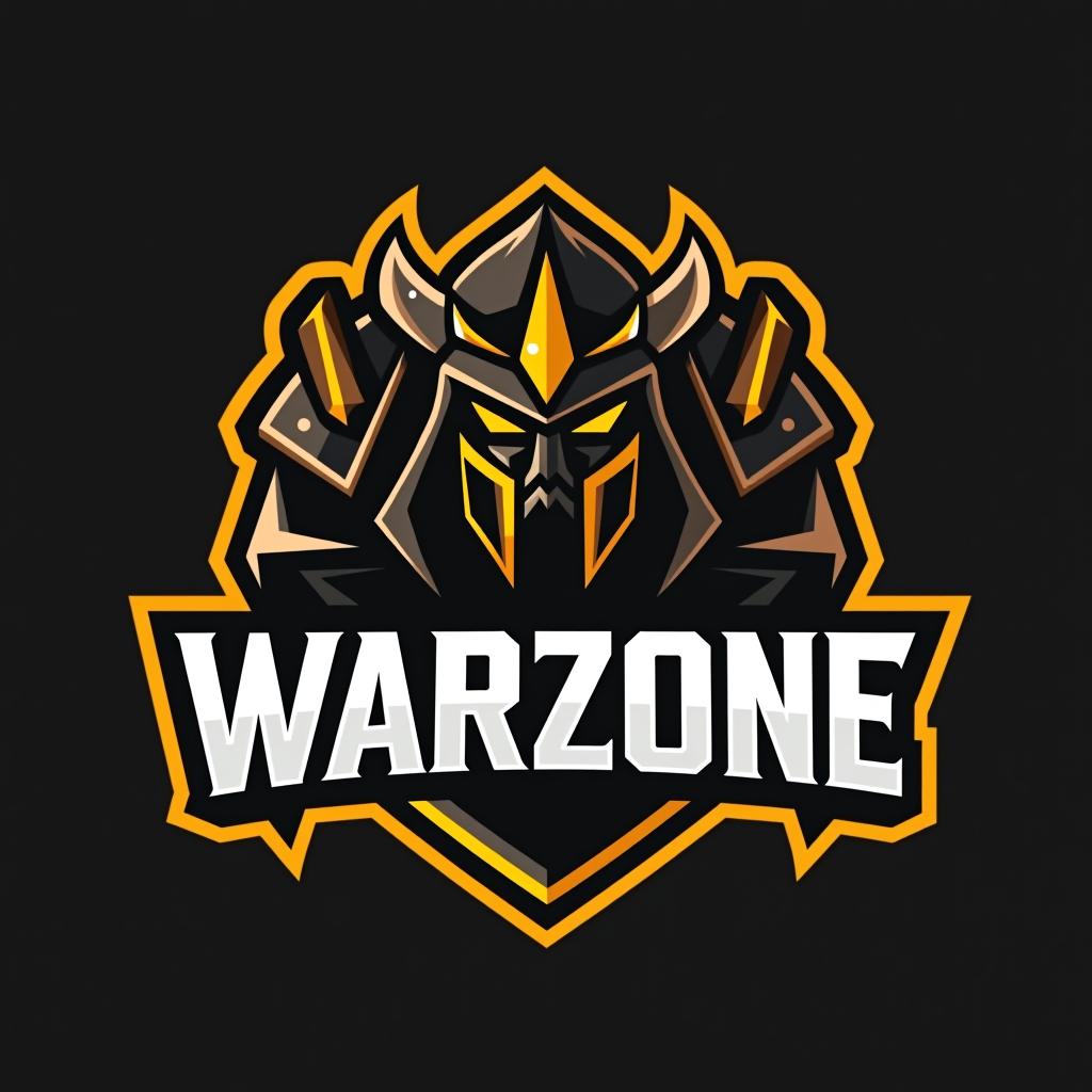  design a logo, esports logo, warrior theme, with text ‘warzone’, black and yellow color