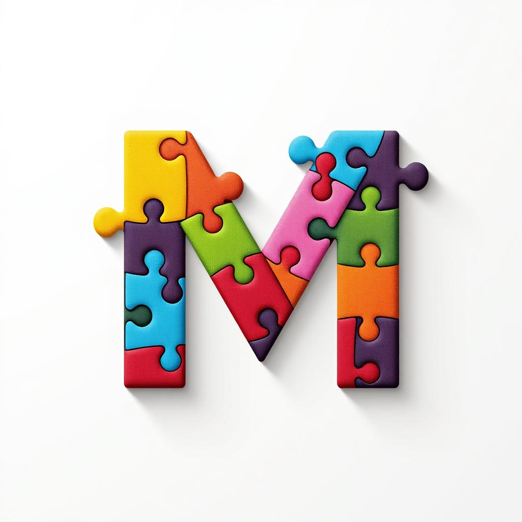  design a logo, abstract logo of letter m from colored puzzles on white background.