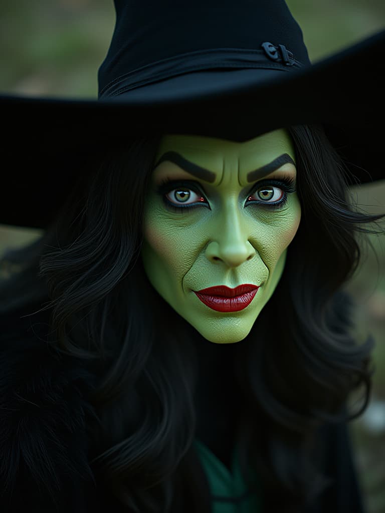  ugly kamala harris as the wicked witch of the west, greenish skin long nose