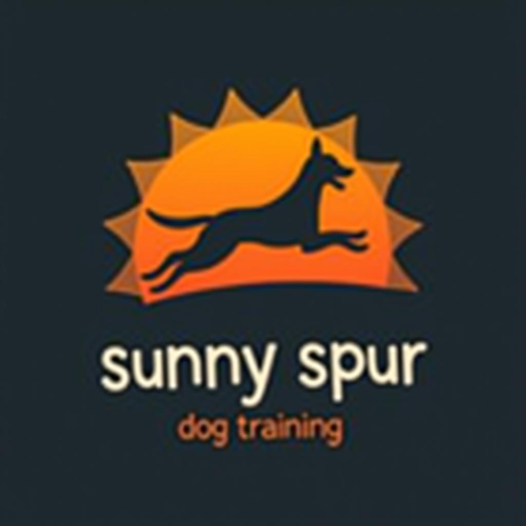  design a logo, sun with dog running on spur, with the text 'sunny spur dog training '.