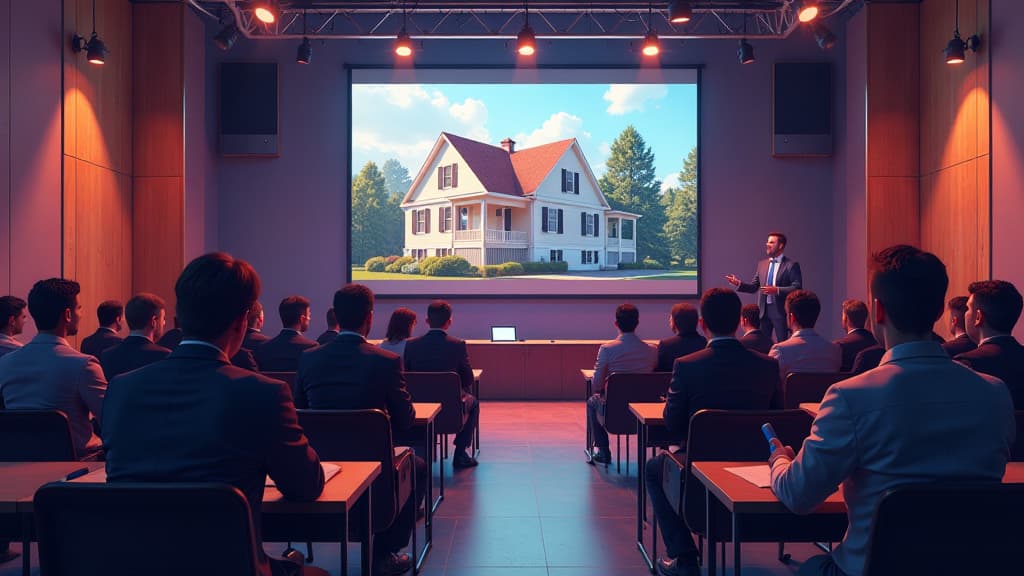  **prompt:** create an ultra detailed and hyper realistic image depicting an online lecture on real estate foreclosure, focusing on residential and partial ownership. the composition should showcase a dynamic and colorful scene that encapsulates the complexity and importance of understanding legal aspects and practical applications in this field. in the center of the image, feature a virtual lecture hall filled with pixel perfect details, including a diverse audience of lawyers representing cre