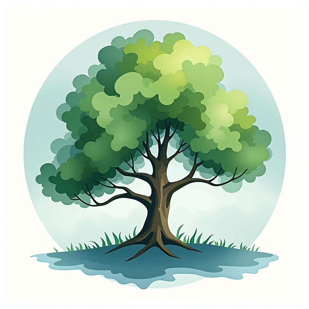  design a logo, watercolor style, logo of a tree, green and blue