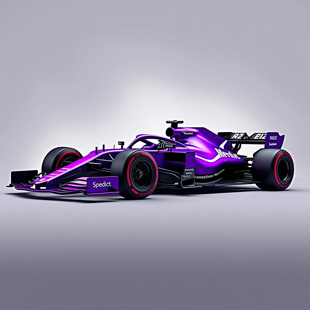  a purple formula one car. on the side is written: spredict