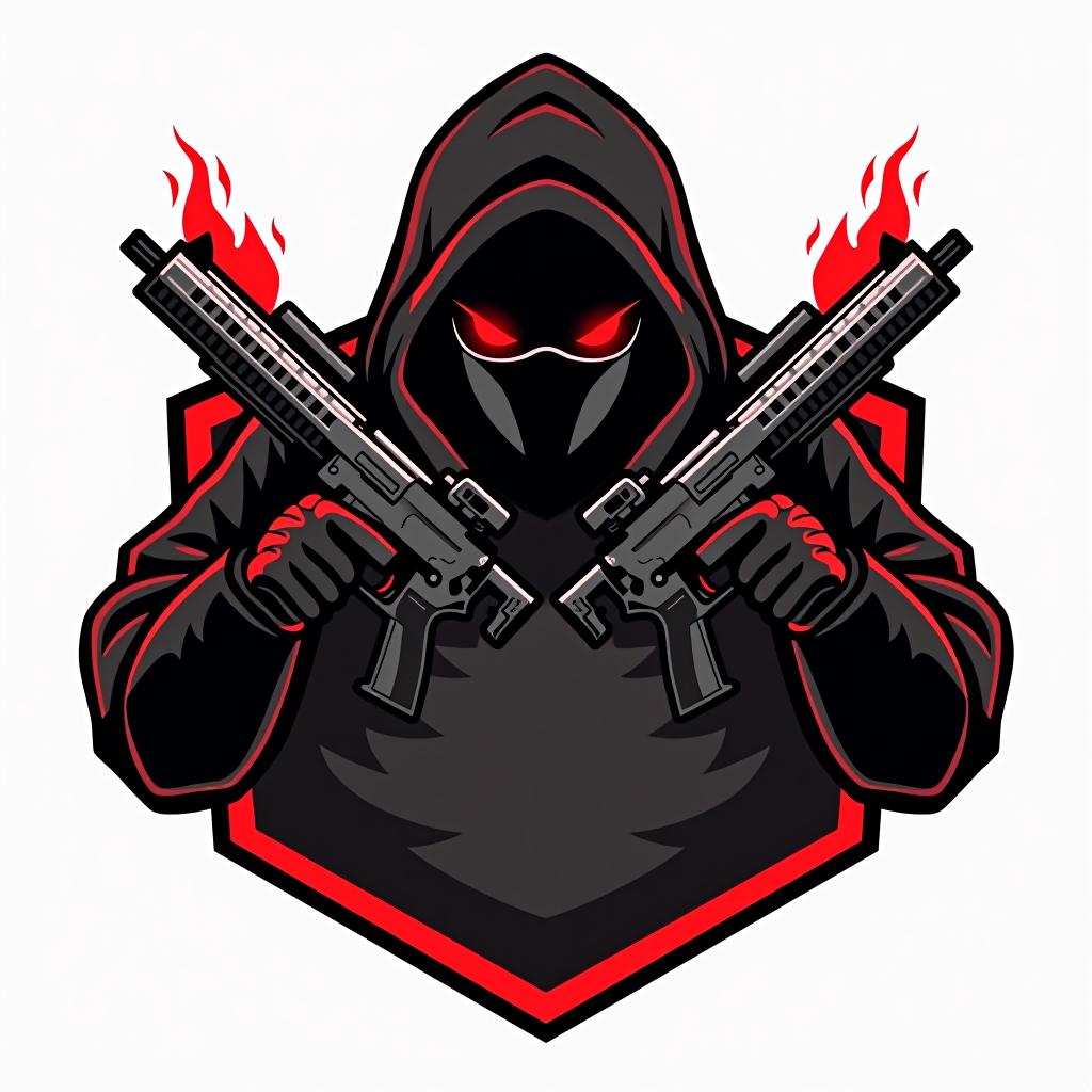  logo, esports logo, guns theme, black and red color