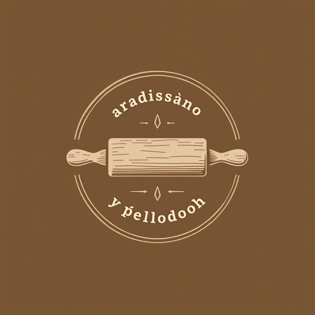  design a logo, in a pencil style. “artessano” simple and elegant design circular design light and brown tones use a rolling pin image , with the text 'tradición y legado'.