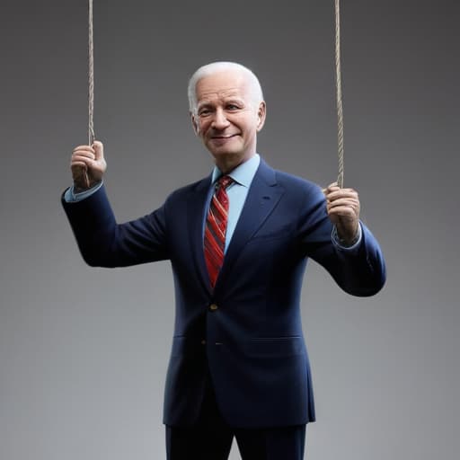 Joe biden as a puppet on a string, ultra realistic, 3d, digital art, artstation, octane render, dynamic, high qualitydetailed, intricate, full of colour