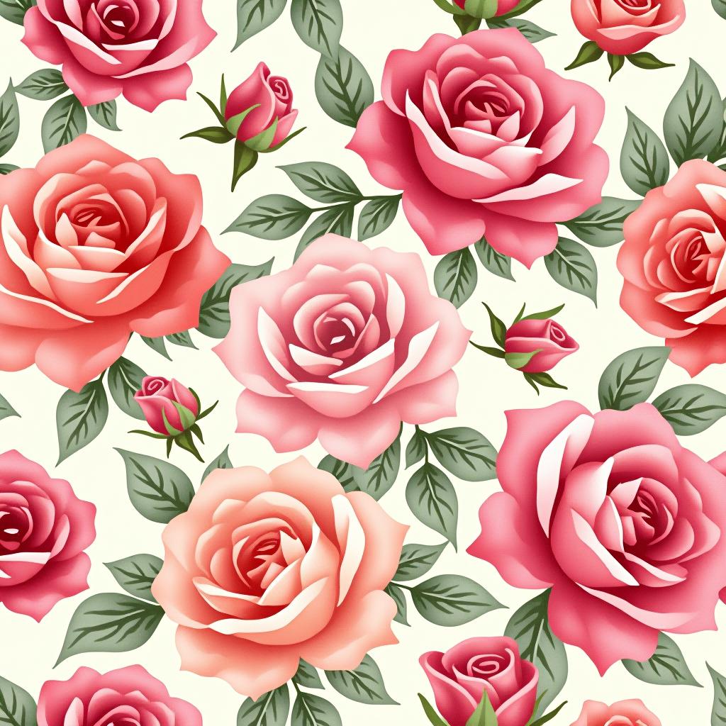  create a seamless digital design featuring a pattern of large, beautiful roses with soft, watercolor like effects. the roses should cover the entire surface, creating a bold, elegant, and continuous look. the overall style should be light and airy, with delicate leaves and petals to enhance the natural, floral theme. the design should be seamless to ensure it can be used in repeating patterns or wraps.